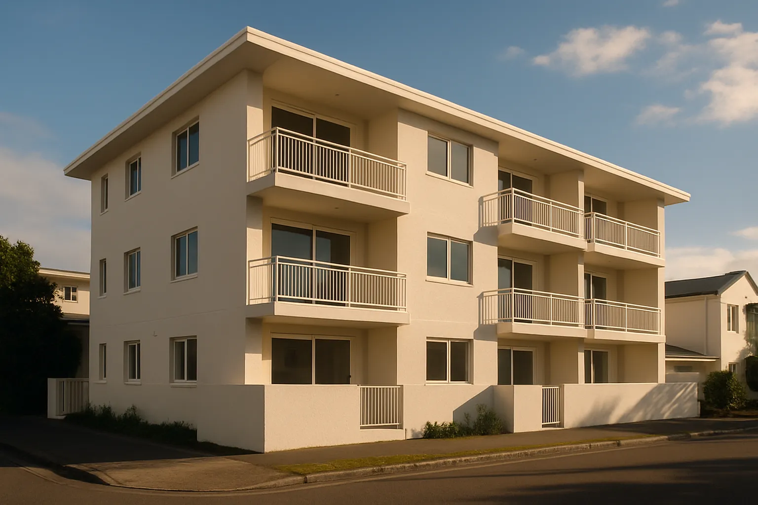 Topcoat complete, scaffold down — seaward elevation