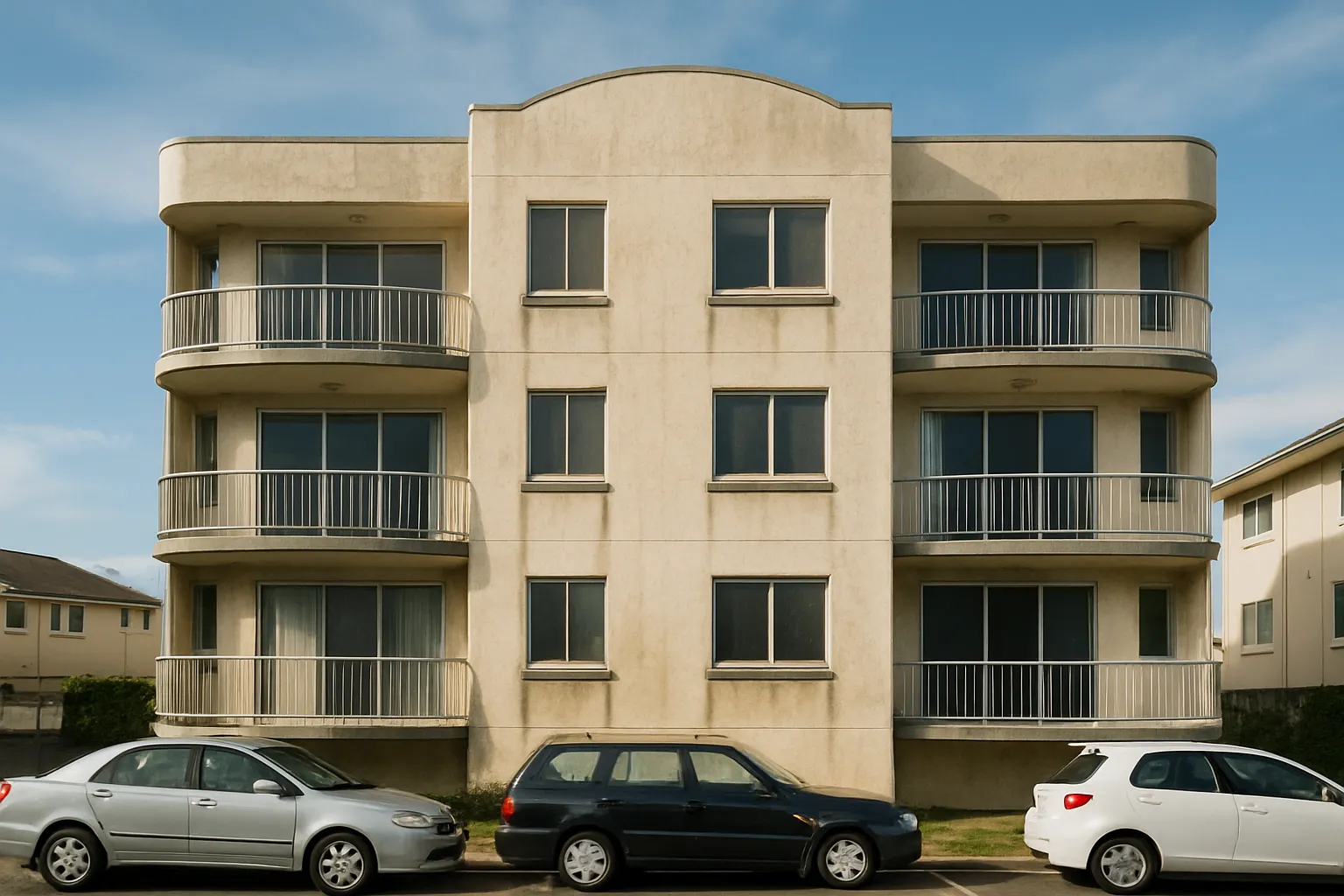 Seaward elevation from the carpark, before scaffold